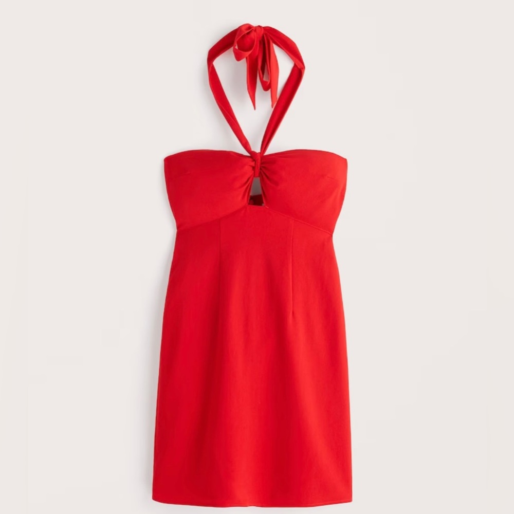 Knot-Front Cutout Halter Mini Dress - Picture 1 of 3
